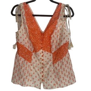 Rebecca Taylor Orange and Cream Floral Top